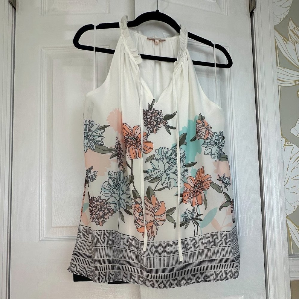 Skies are Blue Courtney Floral Print Boarder Top - L